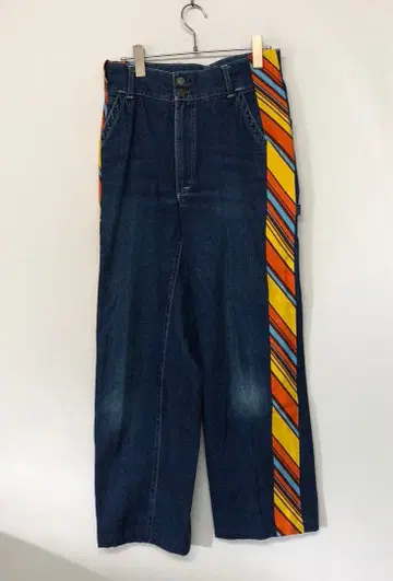 70s vibes BLUE WAY 구제 의류 멀티 스트라이프 절개 데님