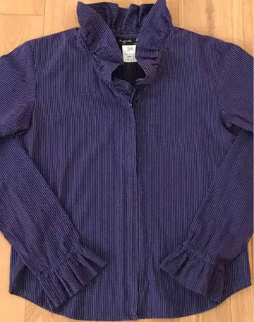 애니에스b. 프릴 블라우스 스트라이프 퍼플 계열