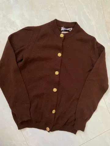 캐시미어 빈티지 브라운 니트 가디건 골드 버튼