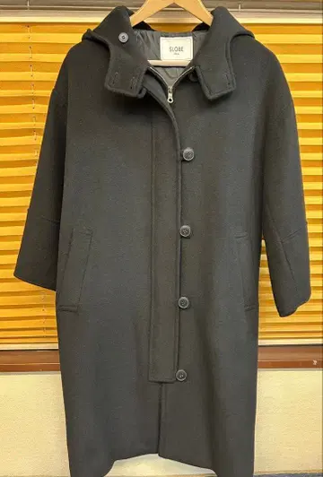 SLOBE IENA 울 혼방 후드 부착 코트 블랙 프리 사이즈