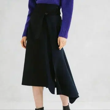 UNITED TOKYO 절개 랩 스커트풍 비대칭 스커트 네이비