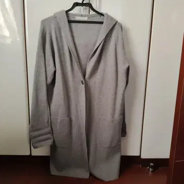 후드 부착 그레이 긴팔 가디건