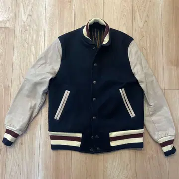 바시티 자켓 울 가죽 네이비 그레이 Gootty's Burg