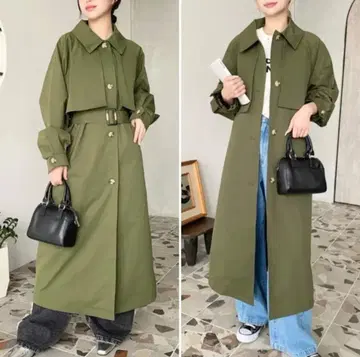 [모먼트플러스] 코튼라이크 트윌 케이프 디자인 2way 칼라 롱 코트