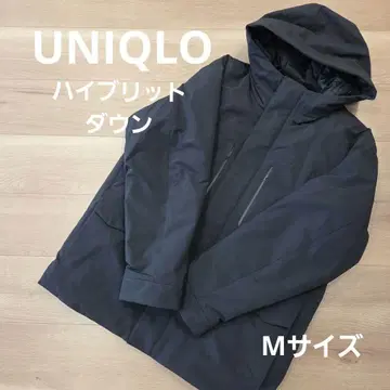 유니클로 하이브리드 다운 후드티 블랙 M 블랙 후드 부착