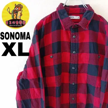 USA 구제 의류 SONOMA 플란넬 셔츠 XL 레드 블랙 체크