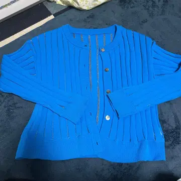 glamlips 립스 시스루 스트라이프 가디건 파랑 니트