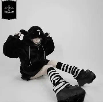 DimMoire 퍼 후드티 BLACK