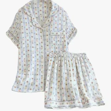 꽃무늬 코튼 룸웨어 세트 L 반팔 여름 곰