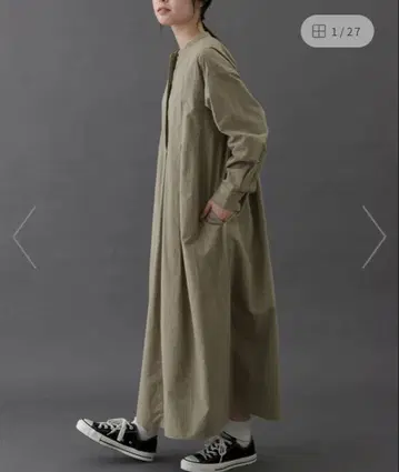 카키 스트라이프 롱 원피스