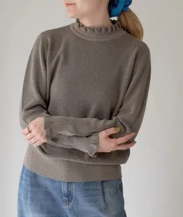 TUMUGU 랜덤 리브 니트 프릴 하이넥