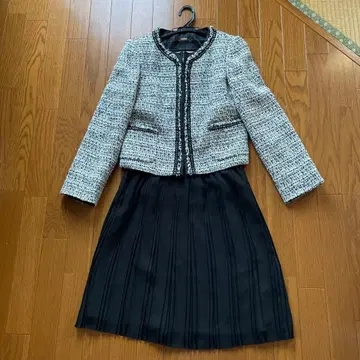 트위드 자켓 플리츠 스커트 세트