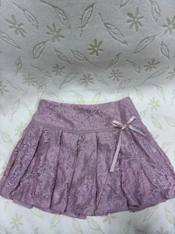 핑크 레이스 플리츠 미니 스커트
