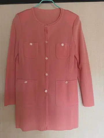 코랄 핑크 긴소매 튜닉 기장 가디건 38
