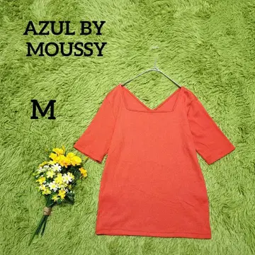 [ 아줄바이마우지 ] 2WAY 리브 티셔츠 M 오렌지 V넥