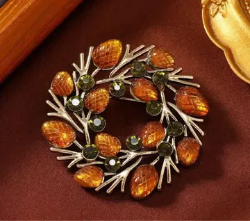 미사용 새상품 빈티지풍 도토리 & 나뭇잎 가랜드 크리스탈 브로치 브로치