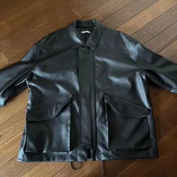 블랙 인조 가죽 가죽 오버 사이즈 자켓