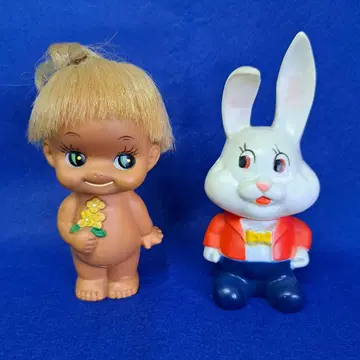 [ 쇼와 레트로 ] 소프트 비닐 인형 아기 인형 & 토끼 인형 세트