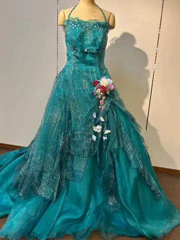 터콰이즈 컬러 드레스 비즈 장식 13-17T