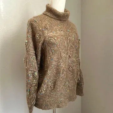 라메 믹스 모헤어 터틀넥 스웨터 핸드메이드 믹스 컬러 13~15호