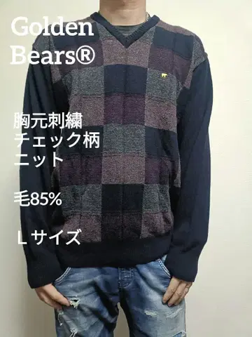 Golden Bear 체크 무늬 니트 L 사이즈 모 85%