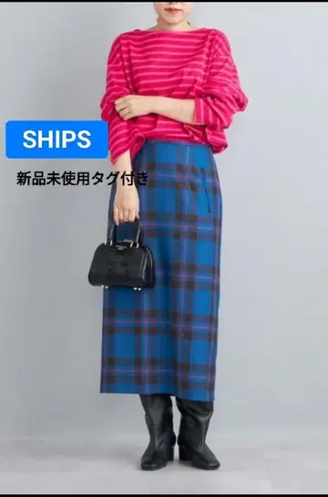 택 포함 미사용 새상품 SHIPS 울 체크 타이트 스커트 사이즈 38