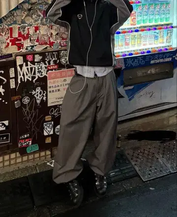 배기 초와이드 스트라이프 슬랙스