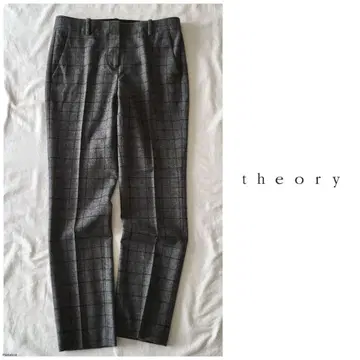 띠어리 양모 캐시미어 혼방 윈도우 체크 슬림 레그 팬츠 그레이