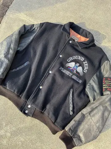GROUND ZERO 바시티 자켓 블랙 블랙 구제 의류