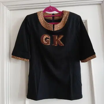 이타리야 GK 레오파드 무늬 옷깃 T셔츠 사이즈 13 블랙