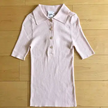 PAROSH 리브 편직 반팔 폴로 니트 상의 핑크 택 포함 새상품