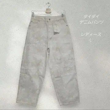 타이다이 면 데님 팬츠 여성용 L 아이보리 계열