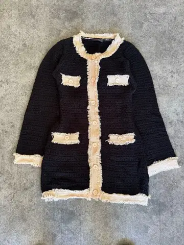 레트로 프린지 블랙 가디건 빈티지 모 혼방