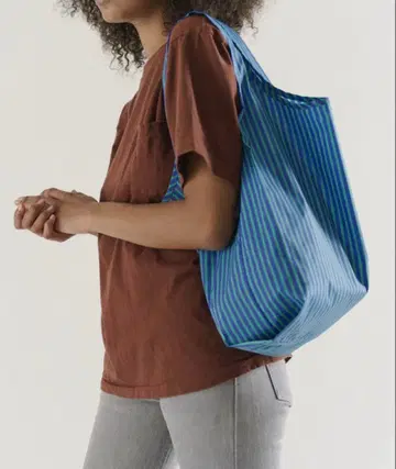 BAGGU 에코백 standard 스트라이프 블루 x 그린