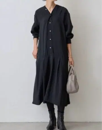 BEARDSLEY 인기 블랙 칼라리스 셔츠 원피스 긴팔 비어즐리