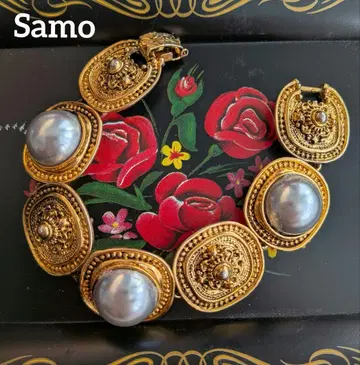 Samo faux 블랙 펄 골드 컬러 팔찌 빈티지