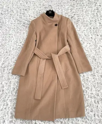 언타이틀 스탠드 칼라 코트 양모 캐시미어 카멜