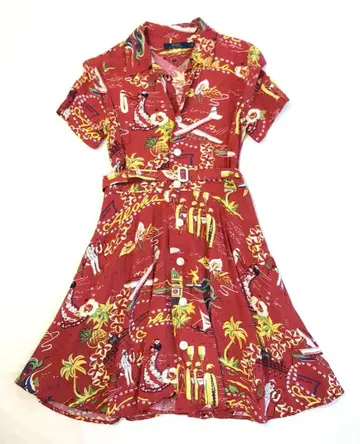 랄프 로렌 알로하 셔츠 원피스 하와이 플라 댄스 여성용 사이즈 0