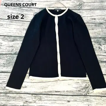 퀸즈 코트 가디건 블랙 파이핑 size 2 울 100%