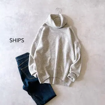 쉽스 울 캐시미어 터틀넥 리브 니트 라이트 그레이 SHIPS