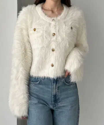 미사용 새상품 샤기 니트 가디건