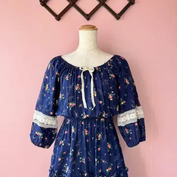 빈티지 네이비 꽃무늬 원피스
