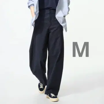 UNIQLO 저지 배럴 레그 팬츠 네이비 M