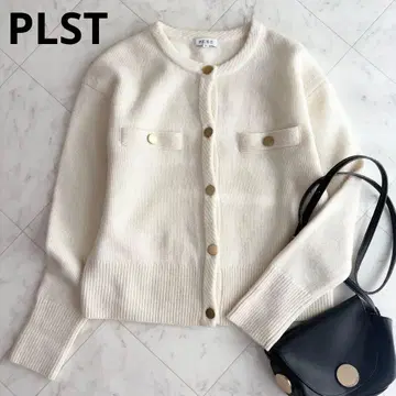 플라스테 가디건 자켓 골드 버튼 메리노울 겉옷 화이트 잡지 게재