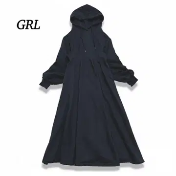 GRL 그레일 속기모 맨투맨 롱 원피스 [ F ] 후드 부착 블랙