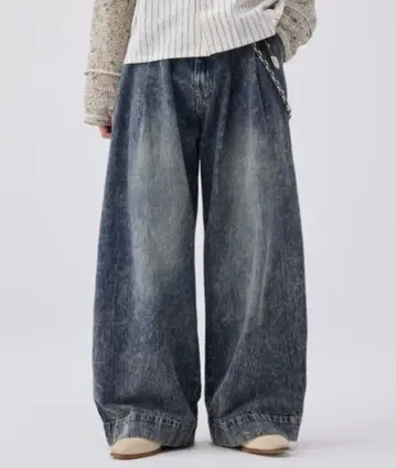 soerte 와이드 배기 빈티지 라이크 데님 팬츠