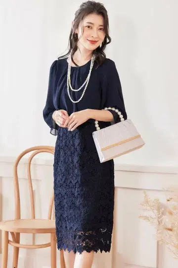 네이비 레이스 드레스 슬리브 포함