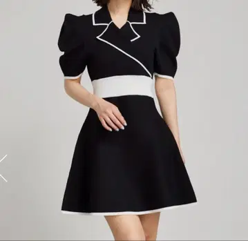 rienda 테일러드 칼라 미니 플레어 하프 슬리브 니트 원피스