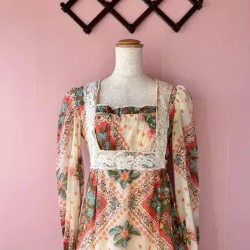 70s 빈티지 플라워 프린트 롱 원피스