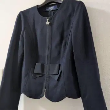엠즈 그레이시 노카라 자켓 더블 지퍼 리본 네이비 38